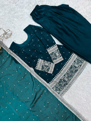 Rama Sequins Embroidered Suit full set flat lay – Suit Shalwar Dupatta KU232