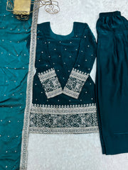 Rama Sequins Embroidered Suit flat lay Zari Work hem and cuff detail – Kalyanja KU232