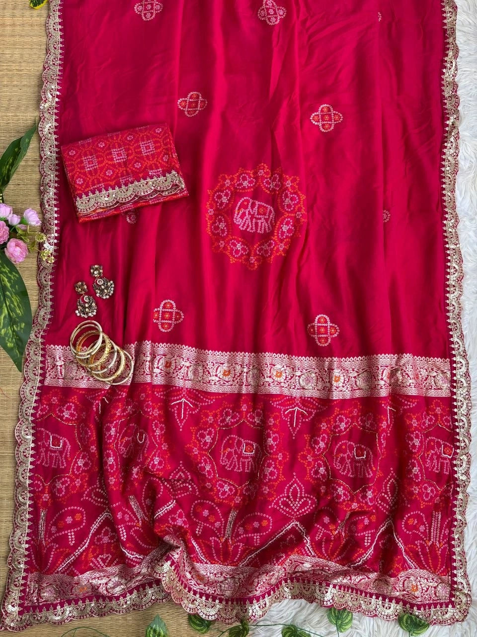 Rani soft viscose georgette saree laid flat with printed pallu – Kalyanja KS408