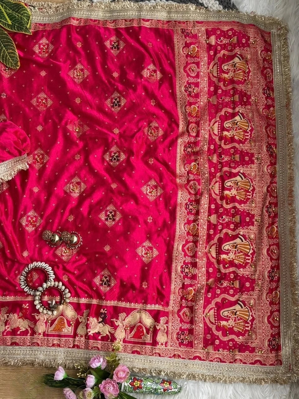 Rani Pink Meena Jacquard Border Saree – Body Detail KS403 Kalyanja