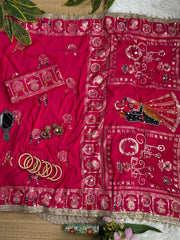 Rani Pink Moti Mirror Work Saree – Karva Chauth Motif KS401