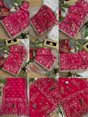Rani Pink Karva Chauth Moti Mirror Saree – Full Border View Kalyanja KS401