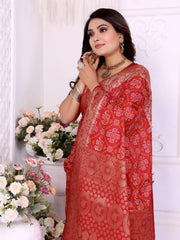 Red Zari Weaving Soft Satin Silk Saree