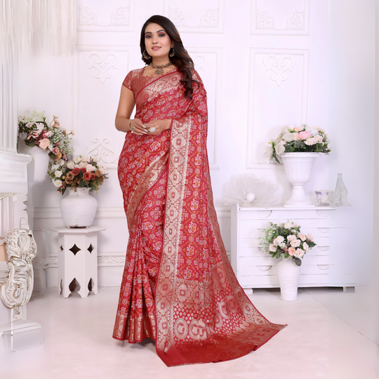 Maroon Zari Weaving Soft Satin Silk Saree