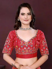 Orange Digital Print with Embroidery Work Georgette Saree