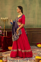 Red Embroidered Lehenga side profile view 4 meter flair – Kalyanja KL170