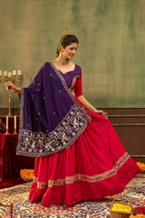 Red Embroidered Mirror Work Lehenga dance pose dupatta flow – Kalyanja KL170