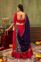 Red Embroidered Lehenga back view open dori tie-up choli – Kalyanja KL170