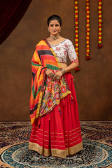 Red Faux Georgette Lehenga full length standing – KL205