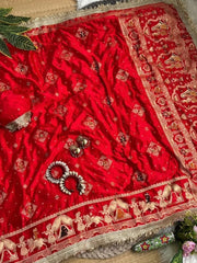Red Hand Ghungroo with Meena Work Saree – Satin Jacquard Full View Kalyanja KS403