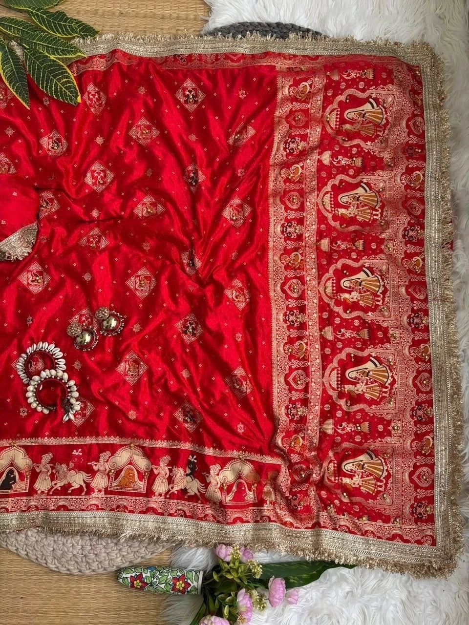 Red Ghungroo Meena Work Saree Kalyanja KS403 – Blouse Piece View