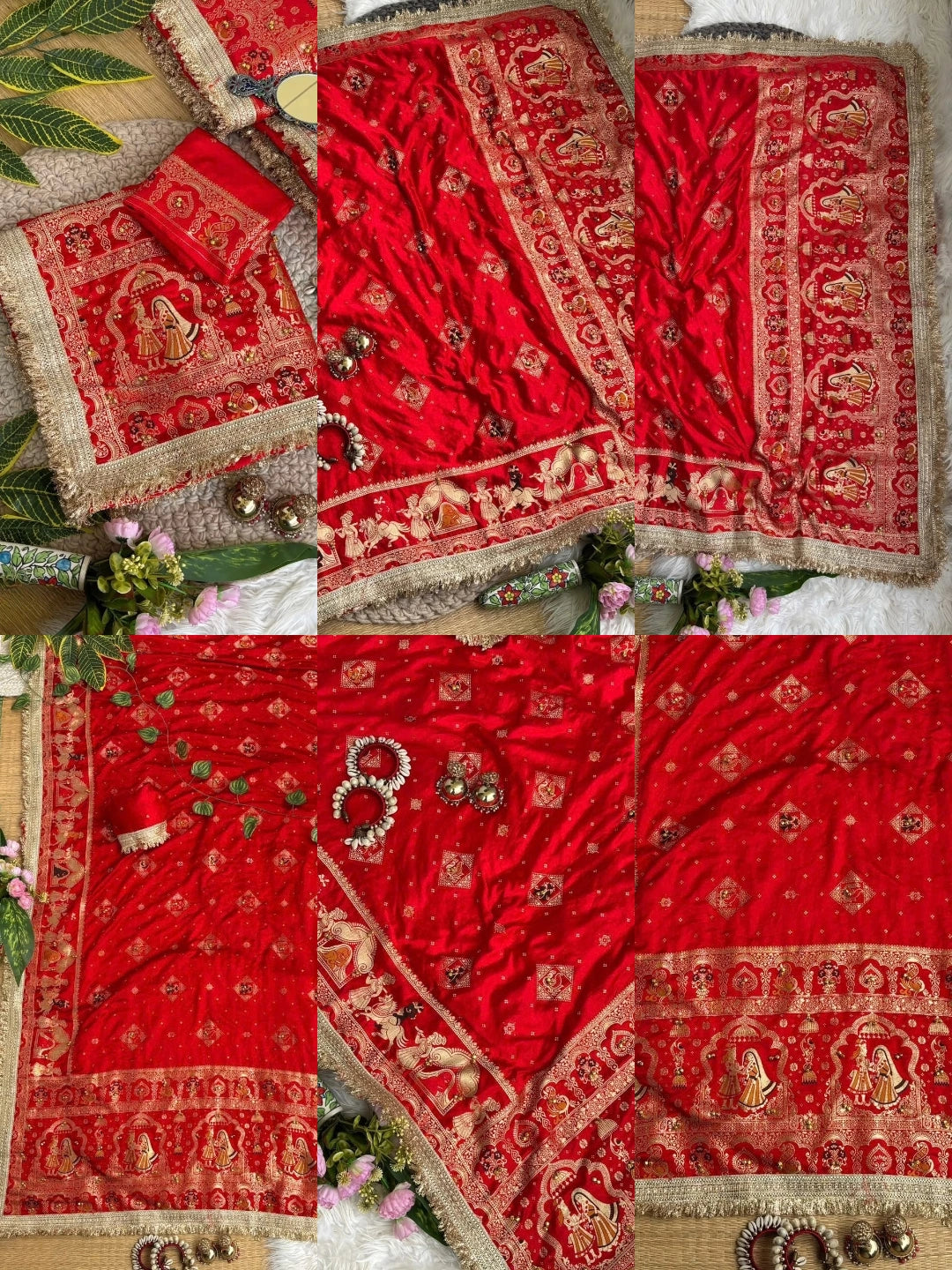 Red Hand Ghungroo with Meena Work Saree – Collage KS403 Kalyanja