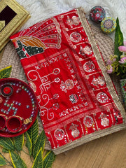 Red Moti Mirror Work Saree – Kalyanja KS401 Festive Saree
