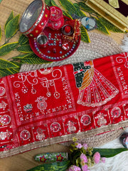 Red Karva Chauth Moti Mirror Work Saree – Kalyanja KS401