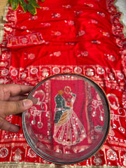 Red Moti Mirror Work Saree – Border Embroidery Detail Kalyanja KS401