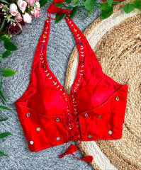 Red Multi Thread with Mirror Work Blouse detail – Kalyanja KB44