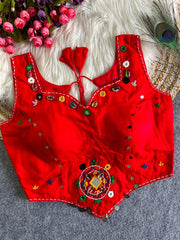 Red Multi Thread with Mirror Work Blouse – Kalyanja KB45