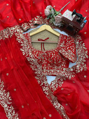 Red Sequins Embroidered Blouse Flat Lay Close-Up | Kalyanja KS352