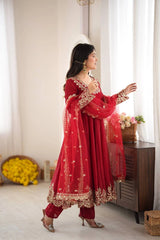 Red Sequins Embroidered Suit Hem Detail KU275 Kalyanja