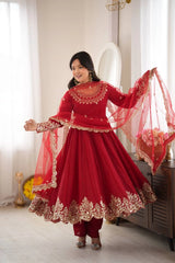 Red Anarkali Suit Smiling Model KU275 Kalyanja