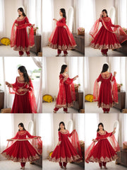 Red Anarkali Suit All Views Collage KU275 Kalyanja