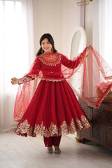 Red Sequins Embroidered Suit Round Neck Detail KU275 Kalyanja