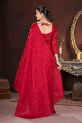 Red Silk Blend Saree model side drape – KS377