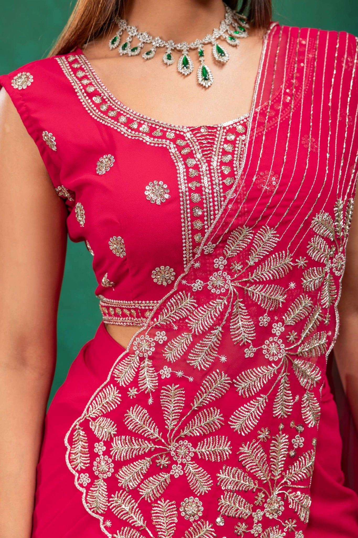 Red Heavy Embroidered Faux Georgette Saree KS394 model shot