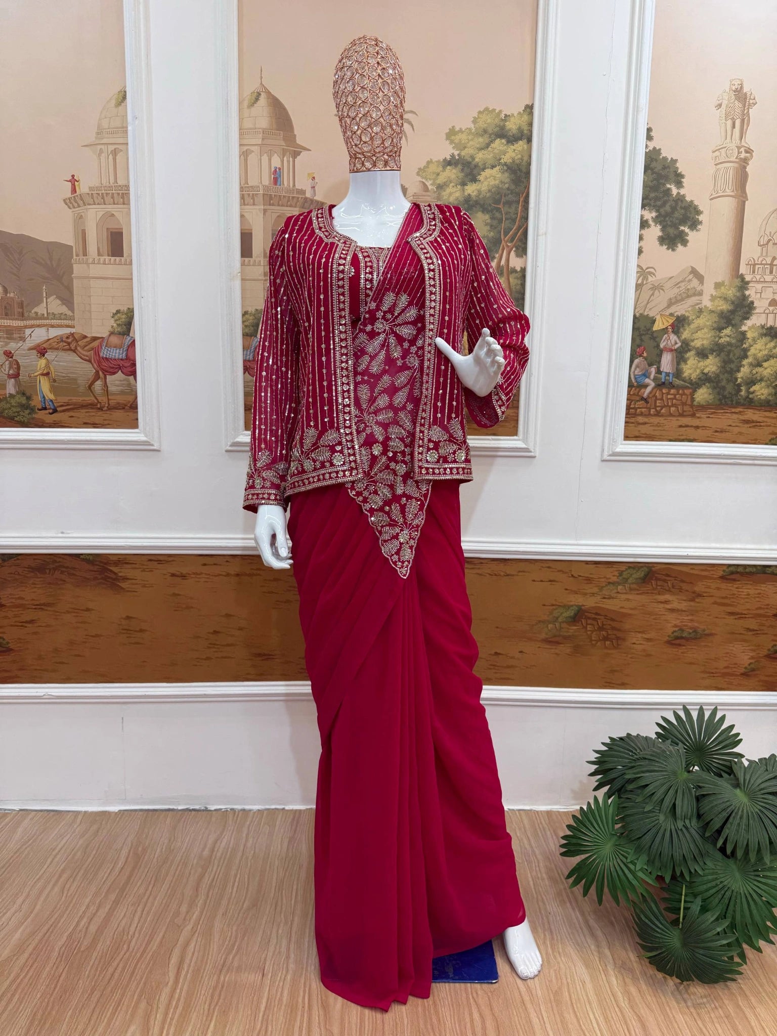 Red Wedding Saree KS394 pallu detail