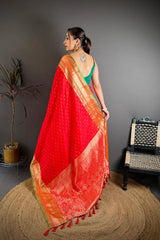 Red Saree back pallu spread – KS373
