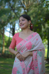 Pink Resham Weaving Soft Muga Cotton Saree - kalyanja
