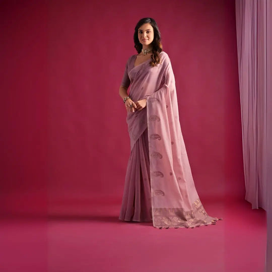 Soft Pink Resham Weaving Soft Mul Cotton Saree