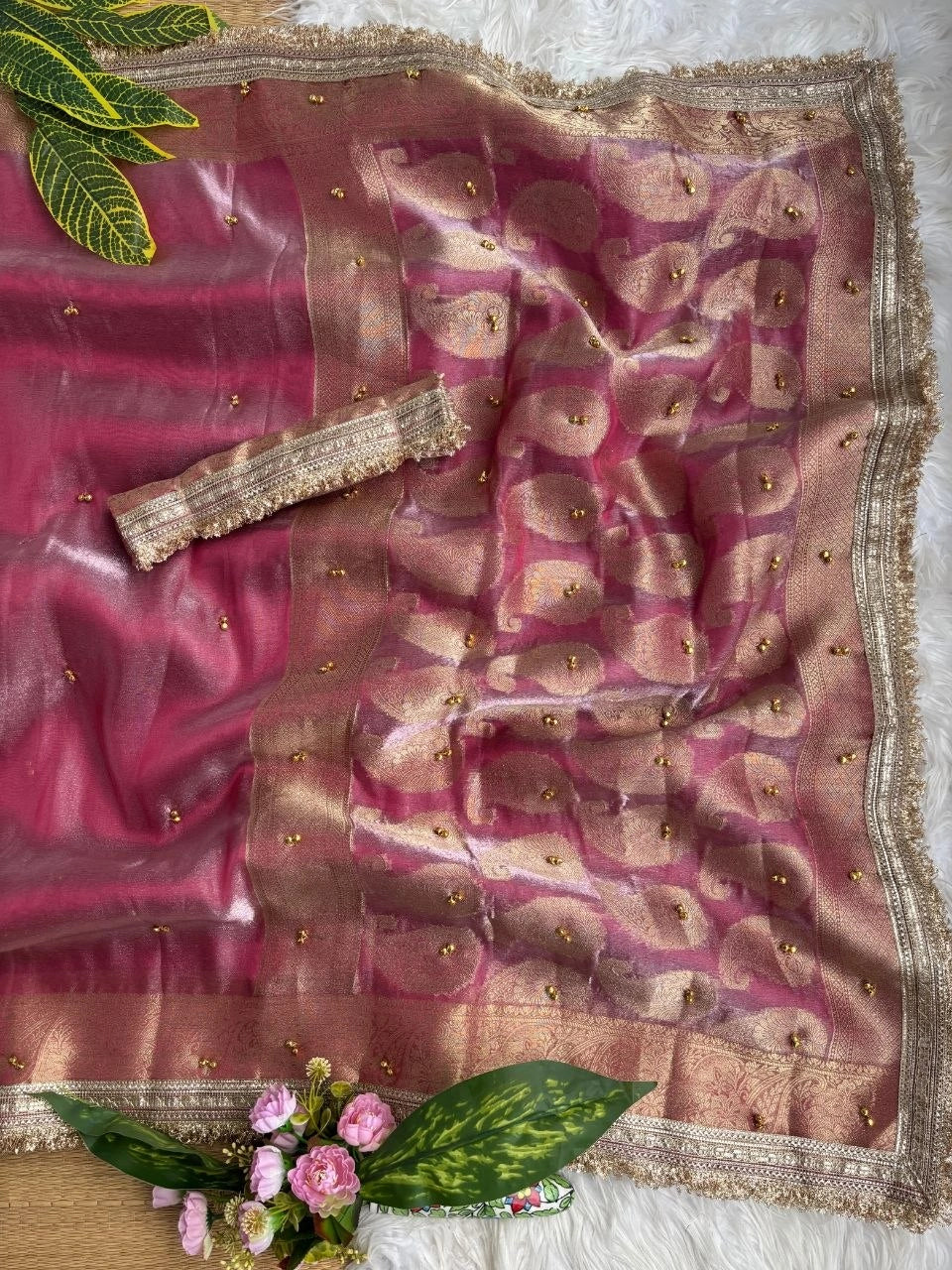 Rose Pink Ghungroo Saree – Zari Border Detail KS405