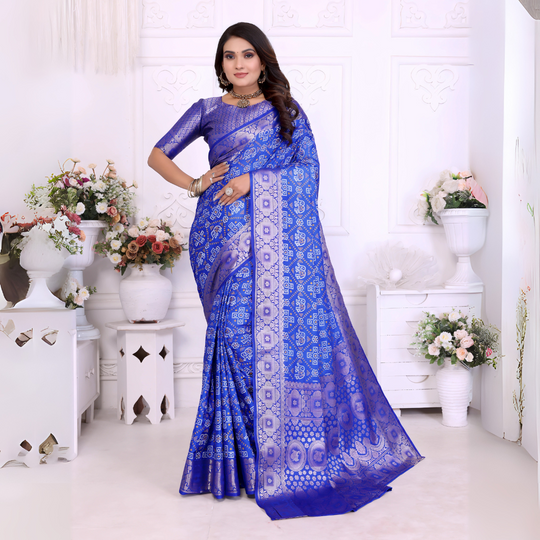 Blue Zari Weaving Soft Satin Silk Saree