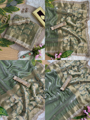 Sage Green Hand Ghungroo Weaving Saree – Full View Kalyanja KS405