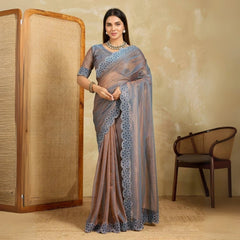 Brown Swarovski Work Fendy Soft Net Saree – Kalyanja