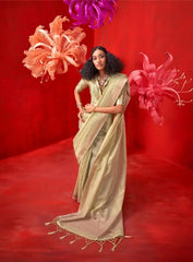 Beige Zari Work Silk Saree - kalyanja