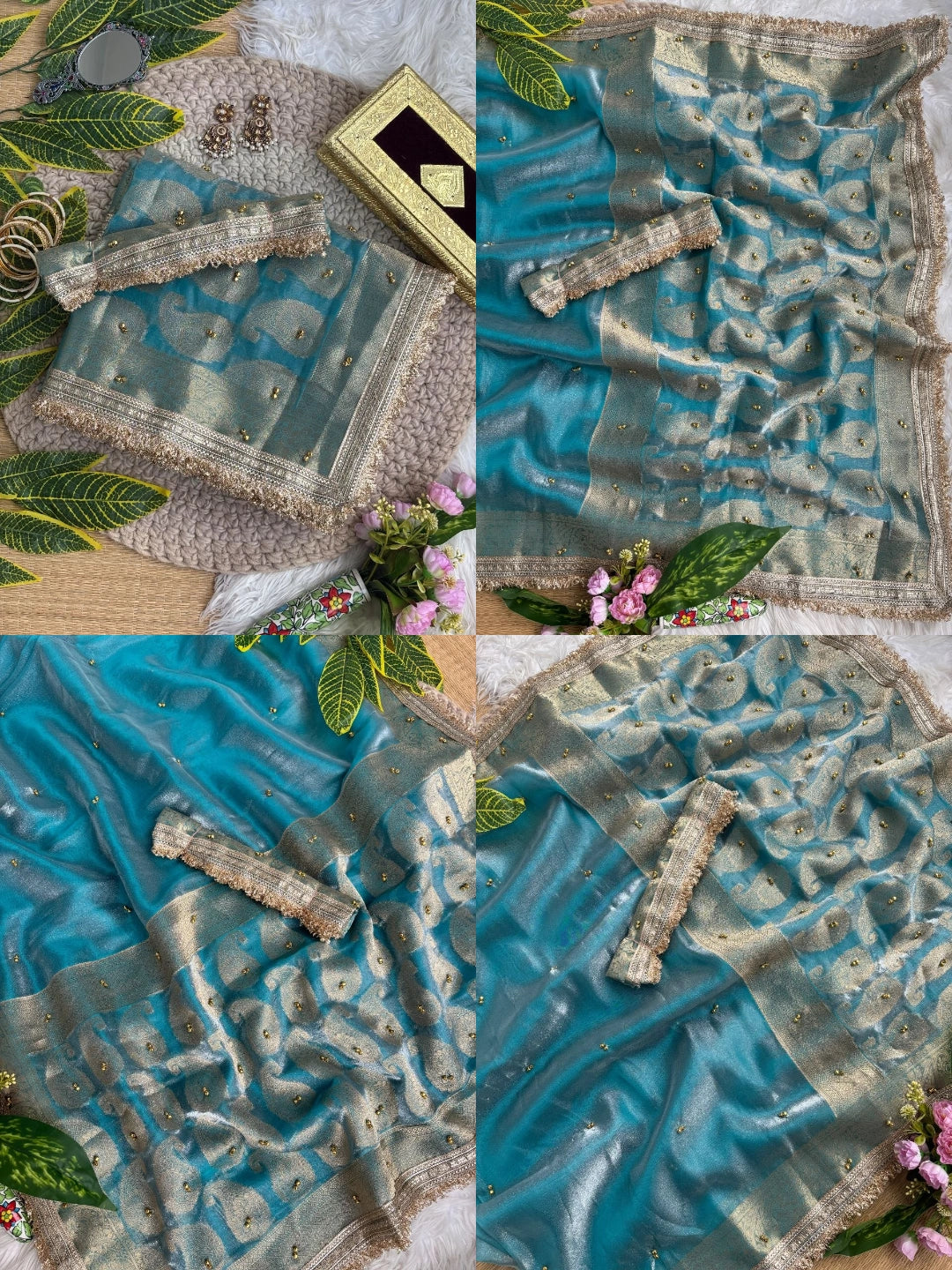 Sky Blue Hand Ghungroo Weaving Saree – Full View Kalyanja KS405