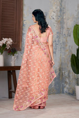 Soft Peach Embroidered Saree side drape – KS375
