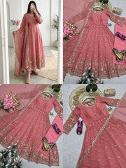 Soft Peach Sequins Embroidered Suit Flat Lay – Complete Set View