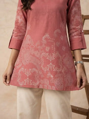 Soft Pink Block Print Short Kurti back view – covered back design – KSK61