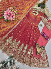 Soft Pink Silk Blend Suit dupatta sequins embroidery flatlay detail KU267