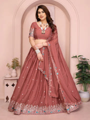 Soft Pink Embroidered Cut Work Lehenga front full view – Kalyanja KL173