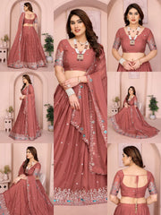 Soft Pink Embroidered Cut Work Lehenga product collage – Kalyanja KL173