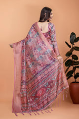 Soft Pink Zari Weaving Saree Back View Tribal Woven Pallu | Kalyanja KS364