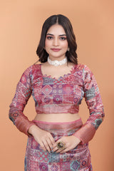 Soft Pink Premium Crystal Saree Full Sleeve Blouse Close-Up | Kalyanja KS364