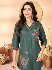 teal green multi thread embroidered coord set kalyanja kc12 upper body close up