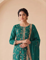 Teal Green Sequins Embroidered Kurti Blooming Chinon KK111 - Upper Body