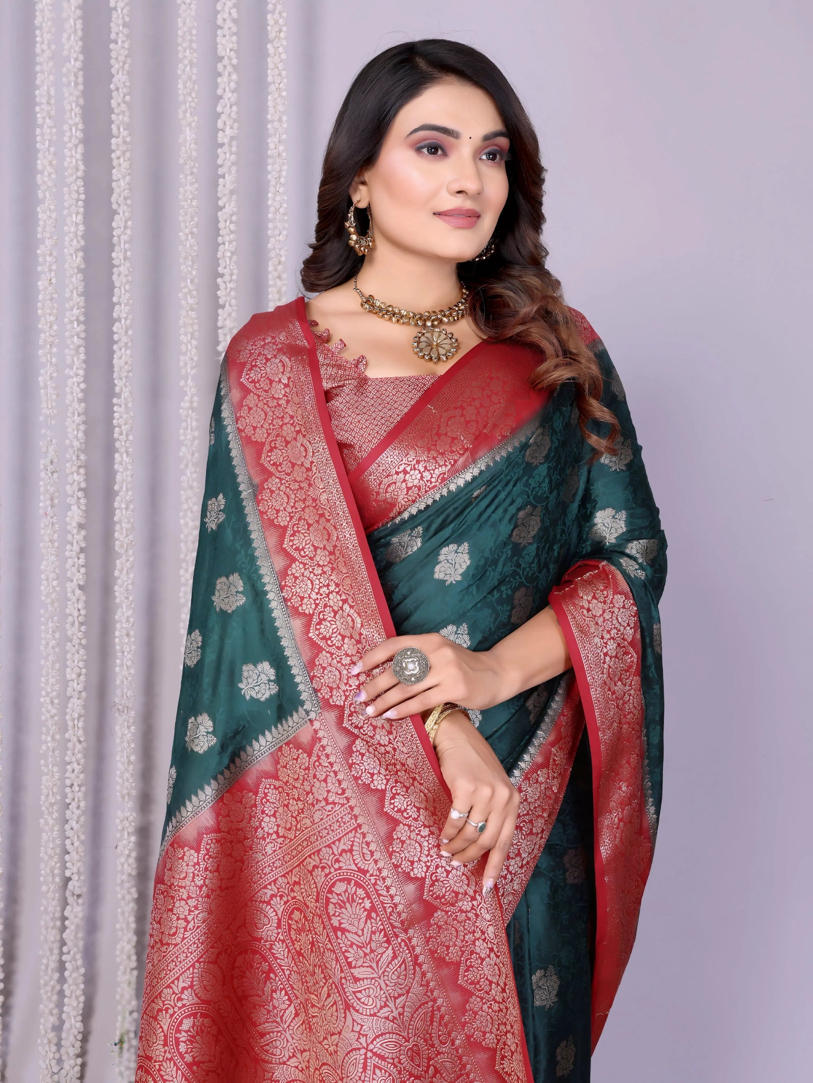 Rama Blue Zari Weaving Satin Silk Saree