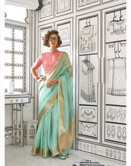 Teal Saree Zari Work Elegant Fashion